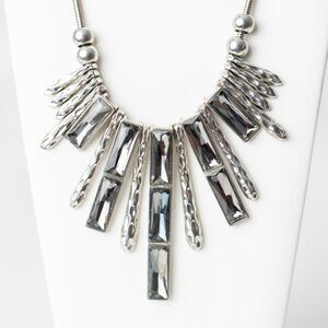 Versona Silver Tone Gray Statement Bib Necklace Geometric Modernist Adjustable